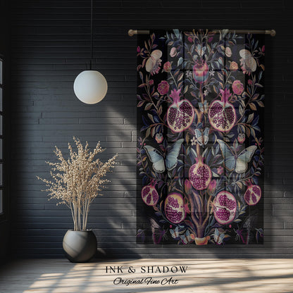 Whimsical Pomegranate Curtain Enchanted Woodland | Dark Academia Vintage Floral Aesthetic Butterfly Art Ethereal Decor Colorful Drapes Boho