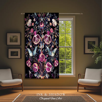 Whimsical Pomegranate Curtain Enchanted Woodland | Dark Academia Vintage Floral Aesthetic Butterfly Art Ethereal Decor Colorful Drapes Boho