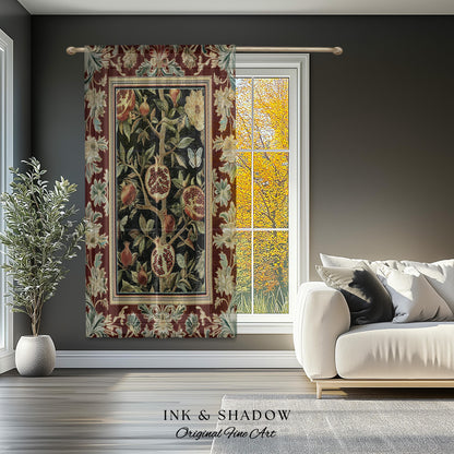 Floral Whimsigoth Vintage Pomegranate Art Nature Curtains Cottagegoth Botanical Baroque Elegance, Medieval Style Forestcore Drapes Whimsical
