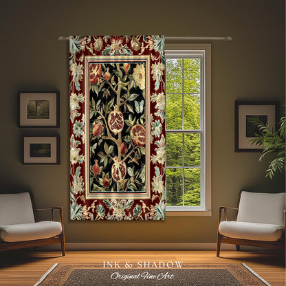 Floral Whimsigoth Vintage Pomegranate Art Nature Curtains Cottagegoth Botanical Baroque Elegance, Medieval Style Forestcore Drapes Whimsical