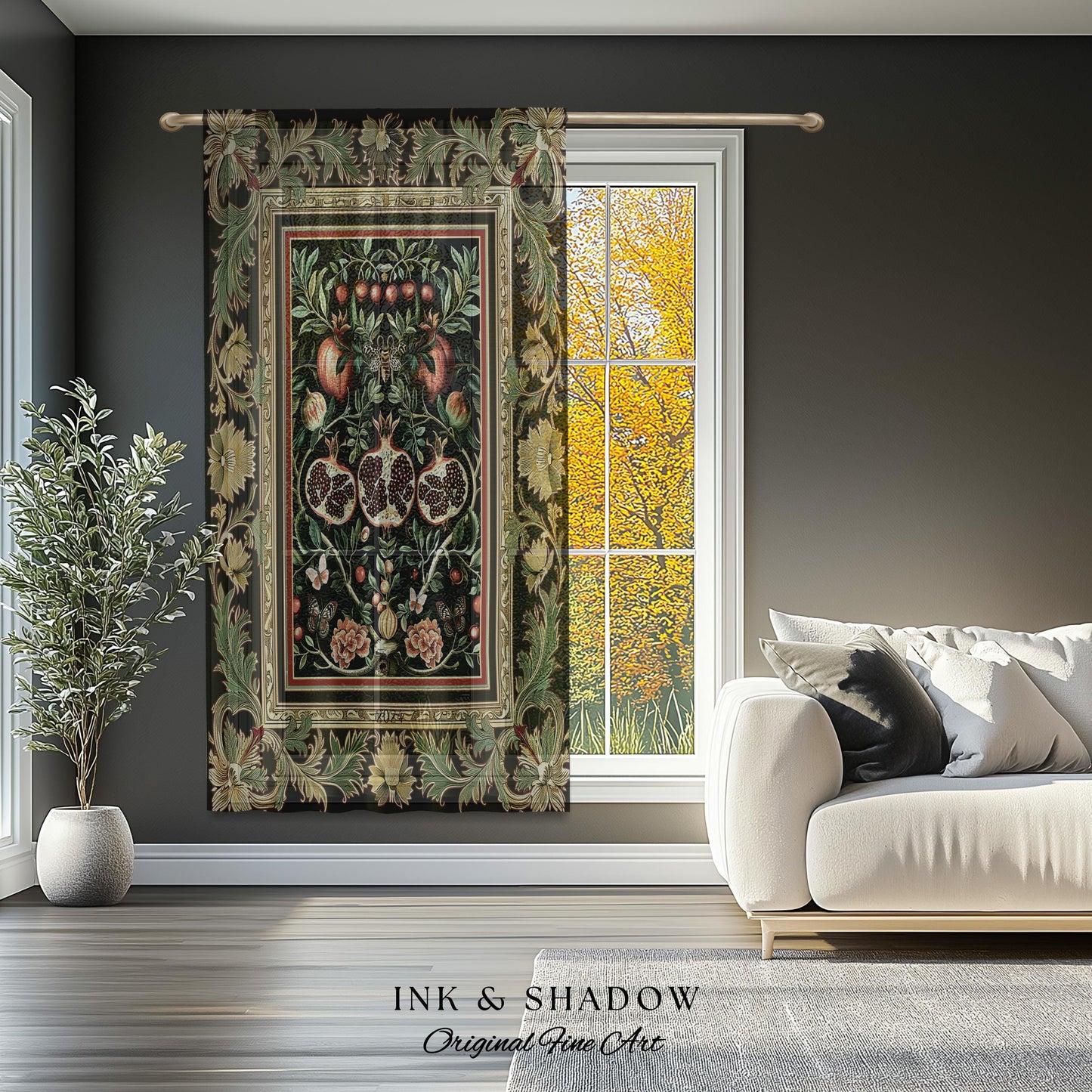 Forestcore Moody Maximalism Pomegranate Curtains Earthy Whimsigoth Aesthetic, Floral Fairycore Grunge Medieval Nature Inspired Drapes Gothic