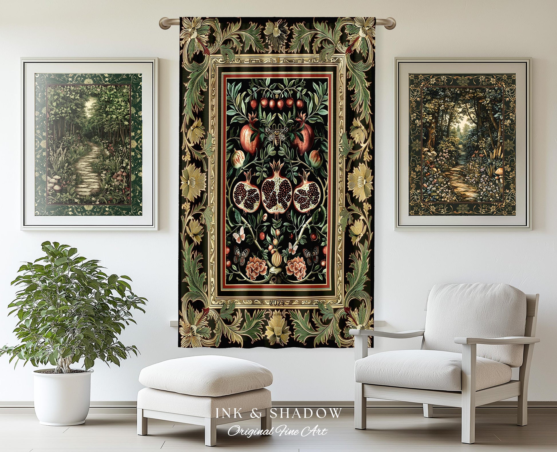 Forestcore Moody Maximalism Pomegranate Curtains Earthy Whimsigoth Aesthetic, Floral Fairycore Grunge Medieval Nature Inspired Drapes Gothic