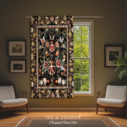 Victorian Gothic Pomegranate Curtains Dark Botanical Vintage Aesthetic Decor | Enchanted Forest Wildflower Art Butterfly Drapes Woodland |
