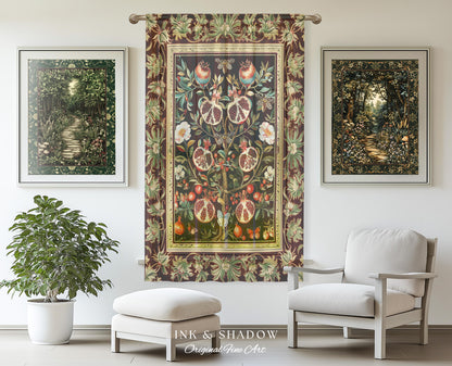 Antique Aesthetic Pomegranate Curtain Enchanted Garden Inspired Drapes | Dark Cottagecore Gothic Woodland Whimsy Floral Butterfly Moth Decor