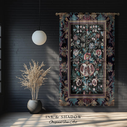 Witchy Dark Academia Pomegranate Curtain Whimsigothic Floral Home Decor, Enchanted Cottagecore Drapes Victorian Gothic Dark Nature Accent |