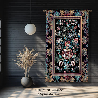 Witchy Dark Academia Pomegranate Curtain Whimsigothic Floral Home Decor, Enchanted Cottagecore Drapes Victorian Gothic Dark Nature Accent |