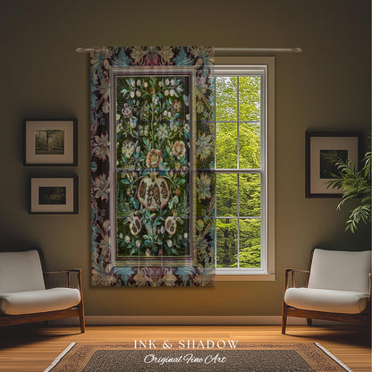 Witchy Dark Academia Pomegranate Curtain Whimsigothic Floral Home Decor, Enchanted Cottagecore Drapes Victorian Gothic Dark Nature Accent |
