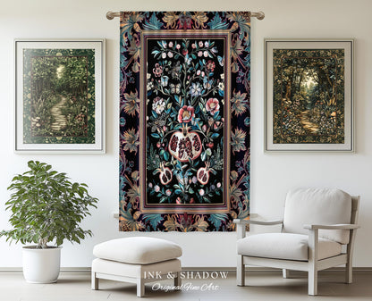 Witchy Dark Academia Pomegranate Curtain Whimsigothic Floral Home Decor, Enchanted Cottagecore Drapes Victorian Gothic Dark Nature Accent |