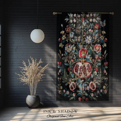 Fairycore Pomegranate Curtains Enchanted Woodland Drapes | Whimsical Cottagecore Butterfly Moth Vintage Aesthetic Dark Floral Decor Gothic |