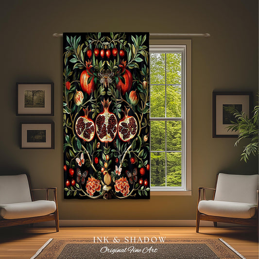 Botanical Pomegranate Drapes Enchanted Floral Whimsigothic Curtains | Dark Academia Woodland Gothic Vintage Cottagegoth Style Occult Decor