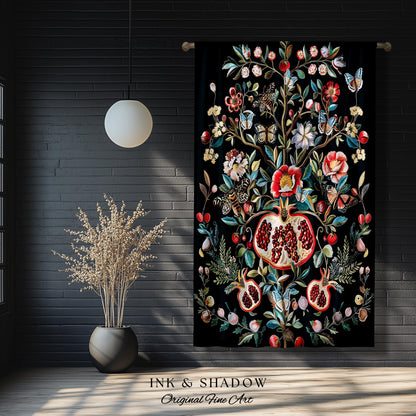Fairycore Pomegranate Curtains Enchanted Woodland Drapes | Whimsical Cottagecore Butterfly Moth Vintage Aesthetic Dark Floral Decor Gothic |