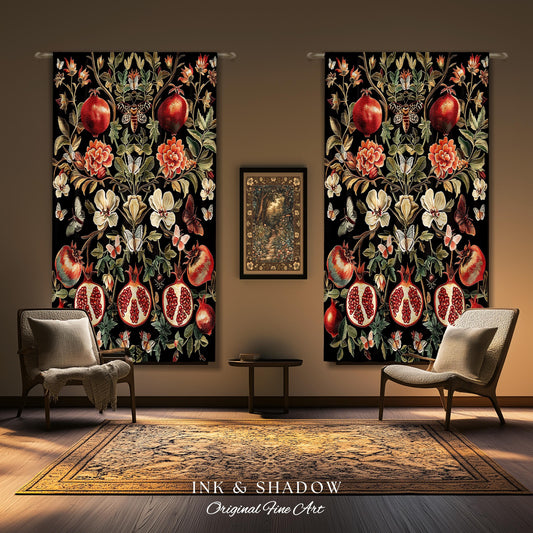 Cottagecore Pomegranate Curtain Enchanted Woodland Whimsy Drapes | Vintage Floral Romantic Baroque Whimsical Cottagegoth Cozy Elegance Decor
