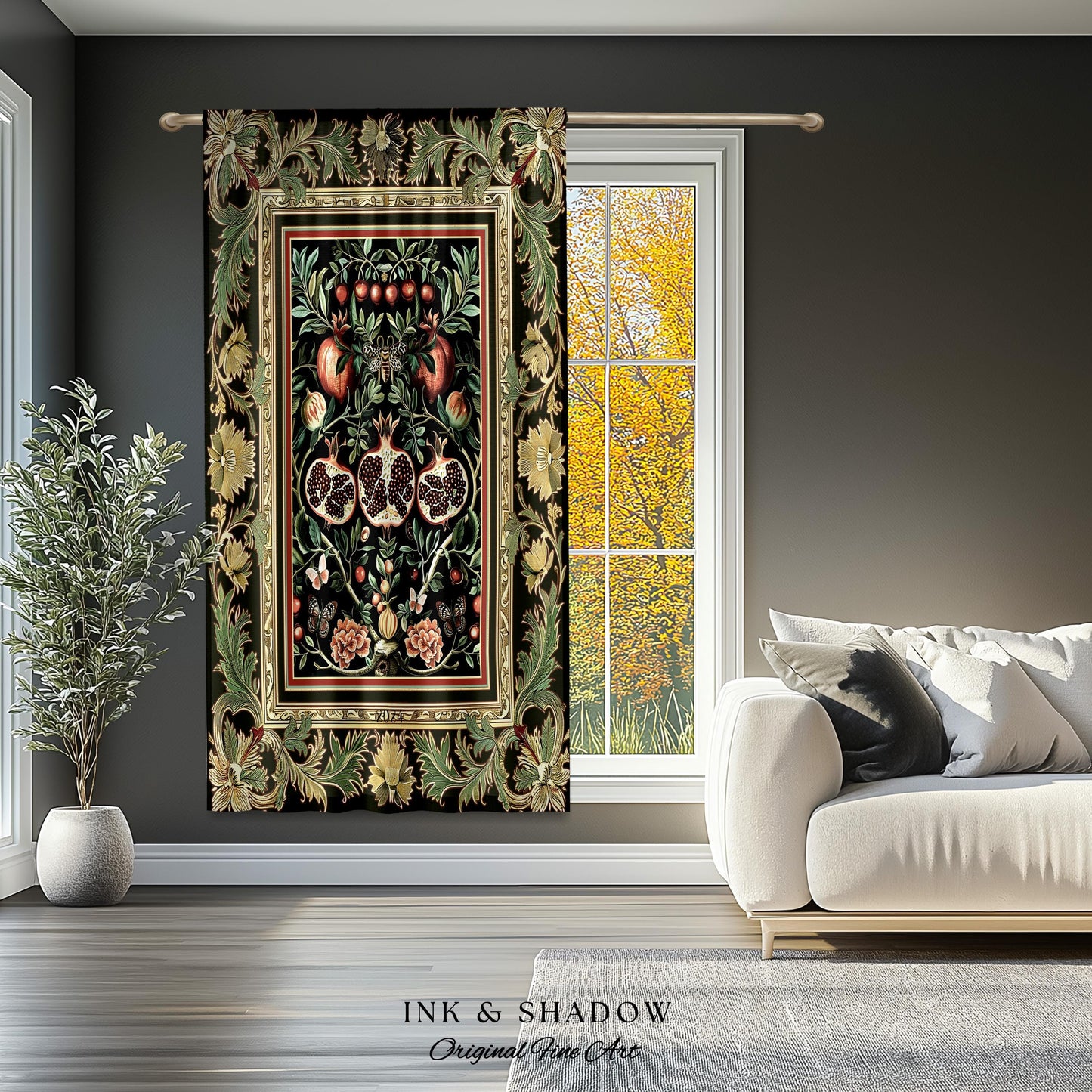 Forestcore Moody Maximalism Pomegranate Curtains Earthy Whimsigoth Aesthetic, Floral Fairycore Grunge Medieval Nature Inspired Drapes Gothic