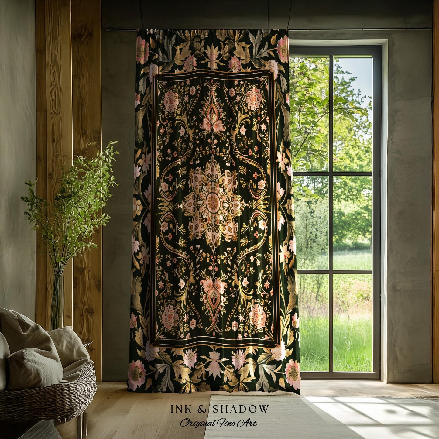 Pastel Botanicals Elegant Curtains | Bohemian Ornate Cottagecore Baroque Home Drapes Whimsical Bohemian Classic Floral Elegance Art Deco |