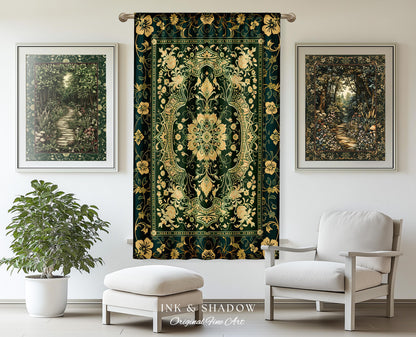Rococo Revival Emerald Green Curtains | Rustic Maximalist Dark Academia Vintage Window Drapes Victorian Gothic Aesthetic Unique Decorative