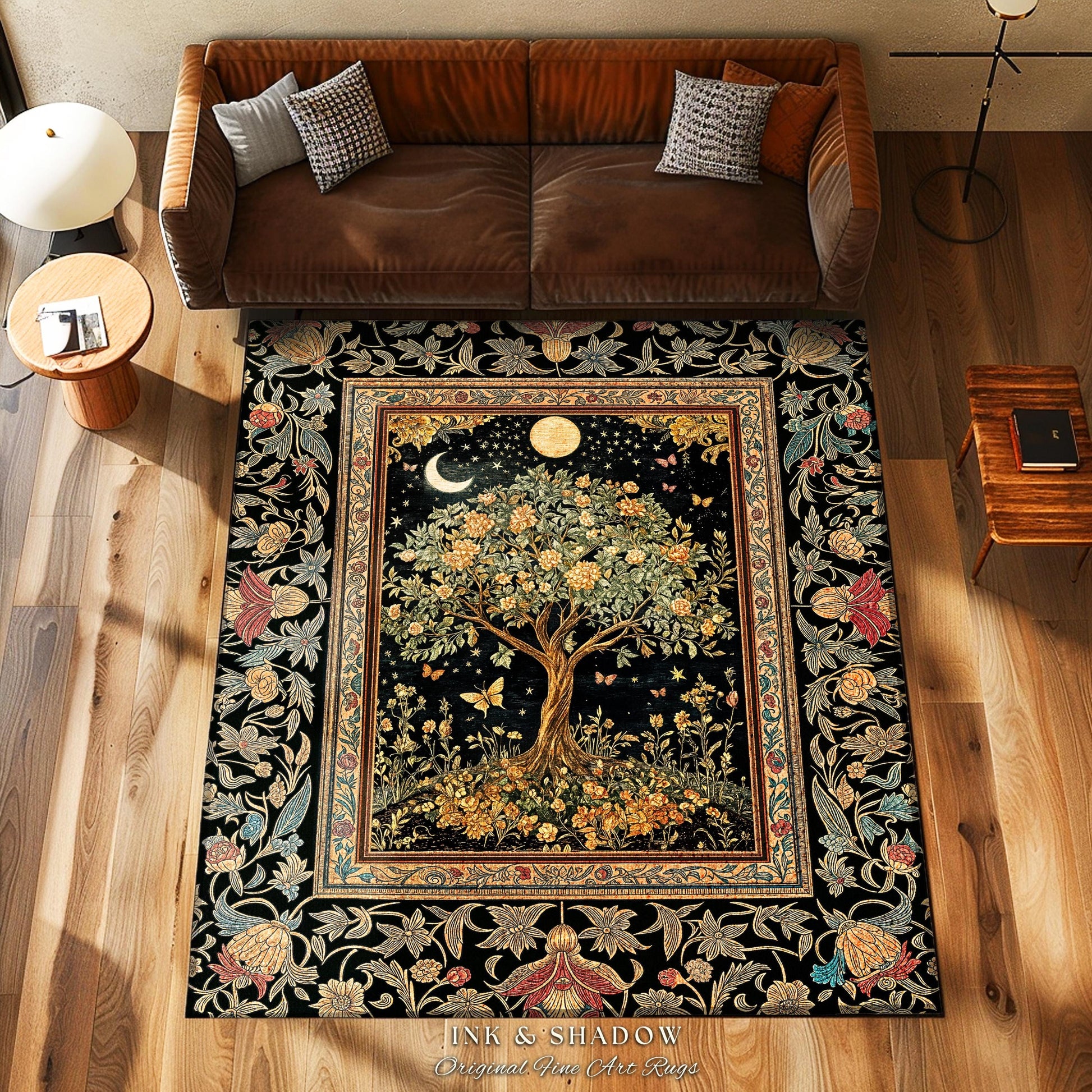 Rustic Medieval Fairycore Area Rug | Gothic Forest Home Decor Maximalist Aesthetic Housewarming Gift Parisian Living Room Accent Chateaucore