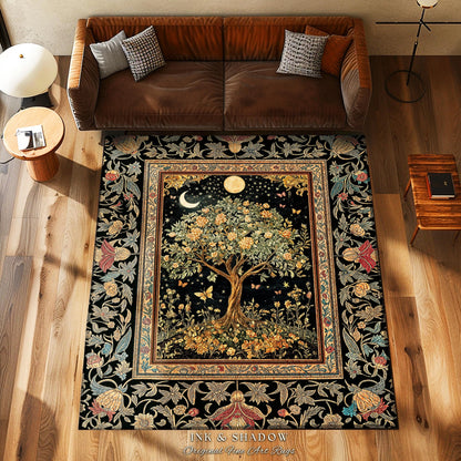 Rustic Medieval Fairycore Area Rug | Gothic Forest Home Decor Maximalist Aesthetic Housewarming Gift Parisian Living Room Accent Chateaucore