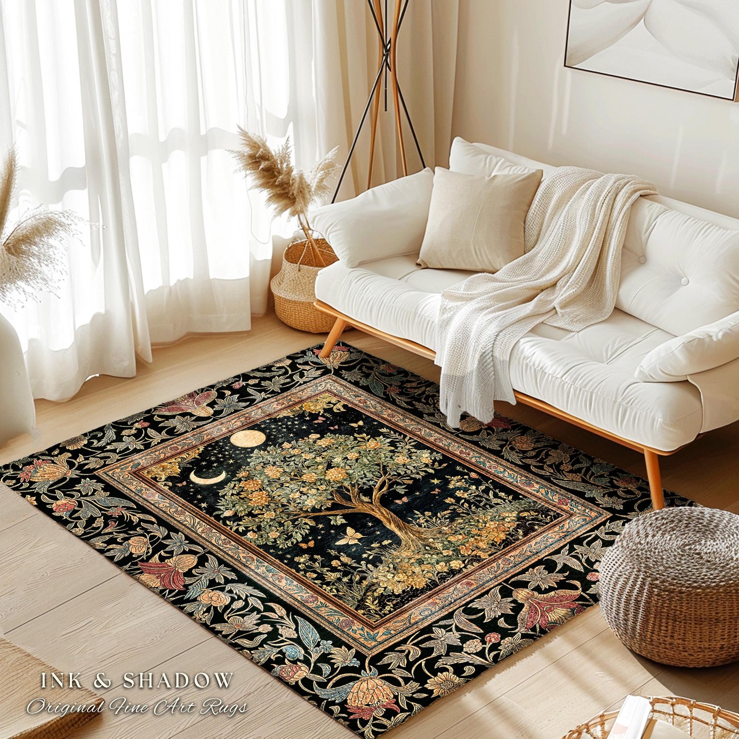 Rustic Medieval Fairycore Area Rug | Gothic Forest Home Decor Maximalist Aesthetic Housewarming Gift Parisian Living Room Accent Chateaucore