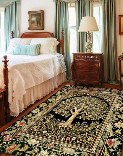 Tree of Life Fairytale Inspired Rug | Celestial Folk Art Decor Cottagecore Folklore Style Aesthetic Housewarming Gift Cozy Bedroom Accent