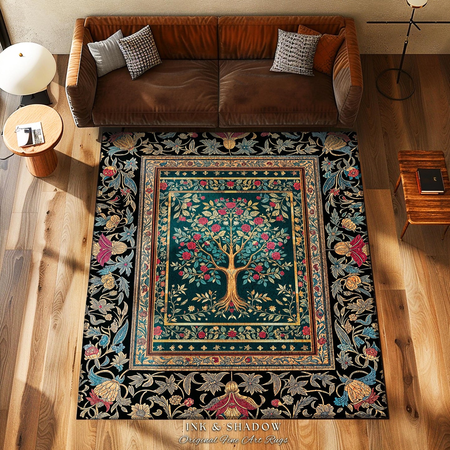 Blooming Roses Romantic Rococo Area Rug | Vintage Botanical Accent Rug Ornate Border Victorian Folk Art Medieval Maximalist Room Decor |