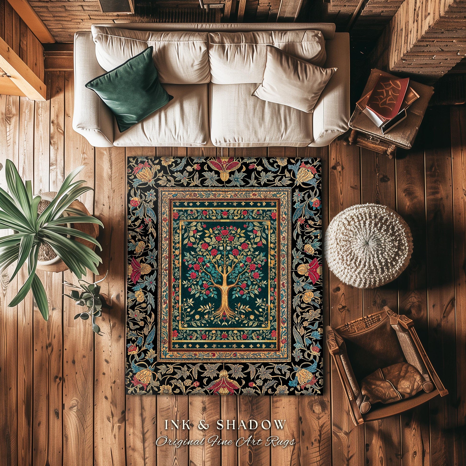 Blooming Roses Romantic Rococo Area Rug | Vintage Botanical Accent Rug Ornate Border Victorian Folk Art Medieval Maximalist Room Decor |