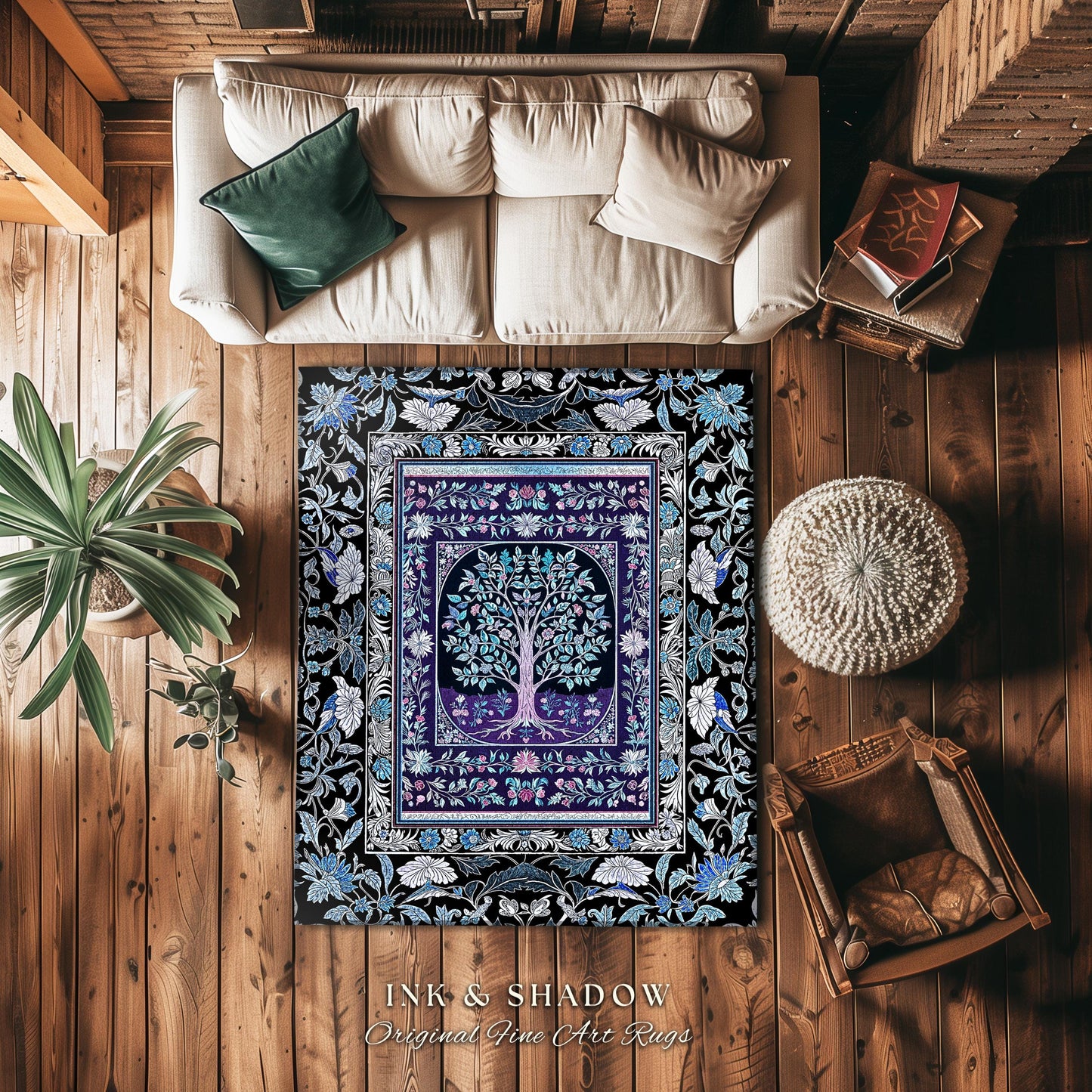 Icy Blue Pastel Gothic Tree Area Rug | Dark Academia Home Accent Romantic Botanical Vintage Floral Maximalist Cottagecore Decor Style Gothic