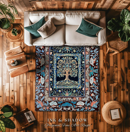 Indie Eclectic Medieval Tree of Life Rug | Baroque Botanical Bedroom Maximalist Floral Decor Folklore Inspired Design Cottagecore Bedroom |