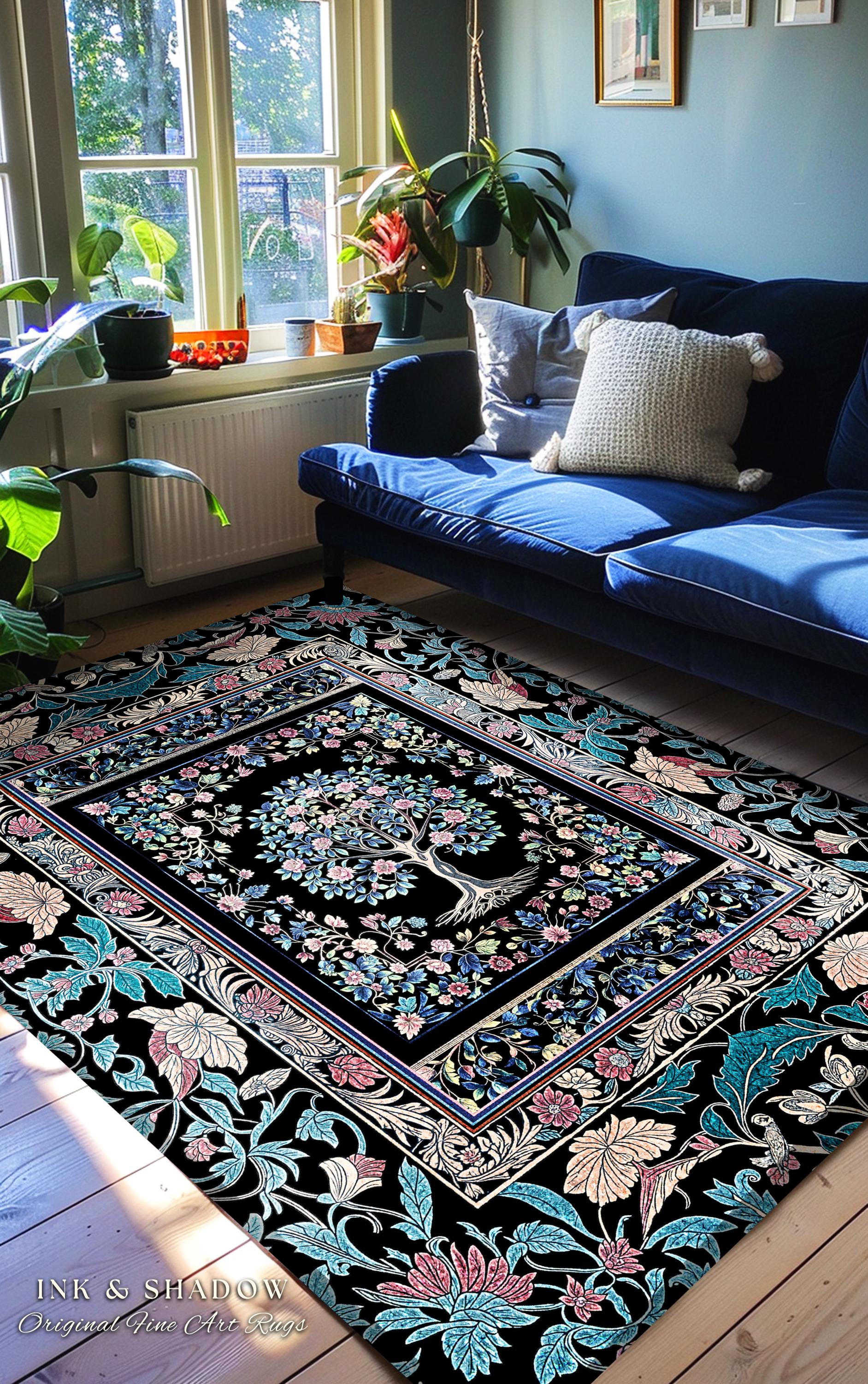 Timeless Folklore Tree Accent Rug | Gothic Floral Medieval Ornate Nature Motif Romantic Garden Aesthetic Tapestry Decor Maximalist Home |