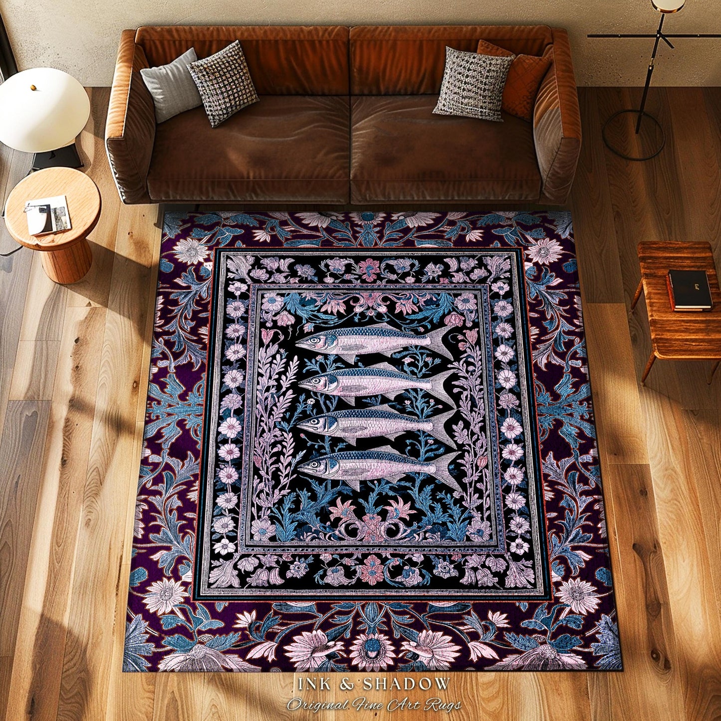 Sardine Area Rug Nautical Room Decor | Marine Life Home Accent Cozy Tapestry Coastal Underwater Design Ocean Inspired Cottagecore Style |