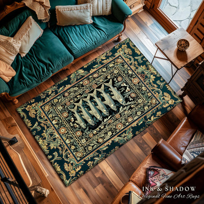 Oceancore Cozy Accent Rug Sardine | Indie Nautical Bedroom Marine Life Art Vintage Coastal Decor Under the Sea Scene Cottagecore Ornate |