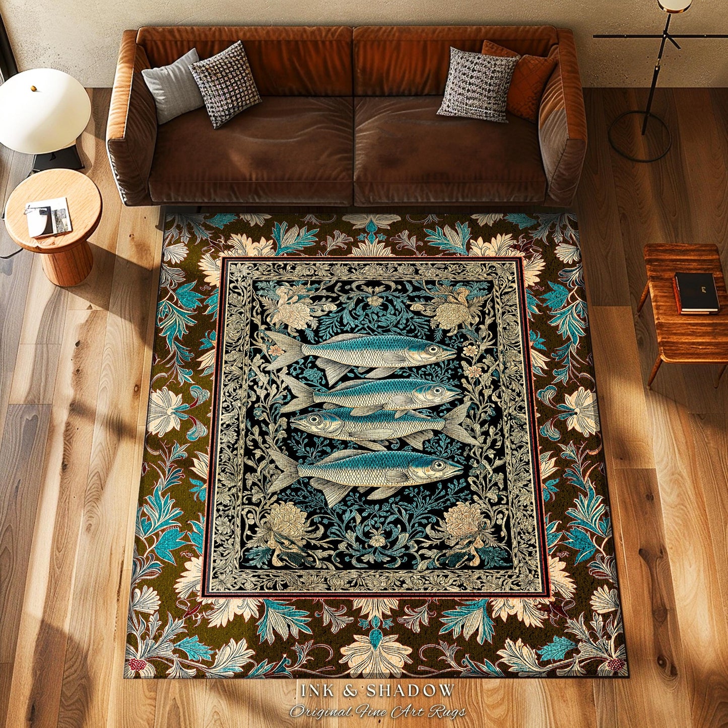 Maximalist Maritime Accent Rug | Nautical Folk Art-Inspired Area Rug Jacquard Marine Scene Coastal Botanical Oceancore Bedroom Mermaidcore
