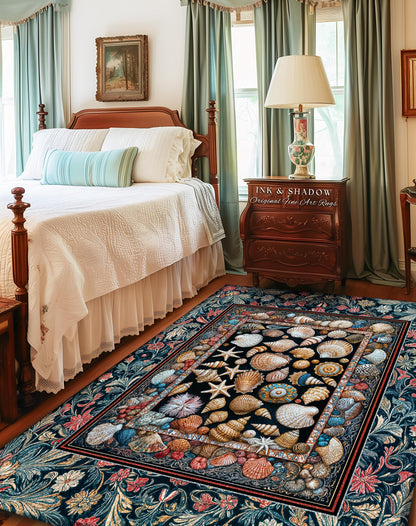 Coastal Curiosities Eclectic Accent Rug | Maximalist Ocean Art Seashell Mermaidcore Nautical Coquette Starfish Marine Aesthetic Bedroom |