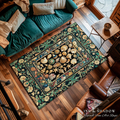 Under the Sea Woven Seashell Rug | Nautical Art Mermaidcore Decor Marine Life Coastal Art Shell Pattern Ocean Aesthetic Beach Cottage Style