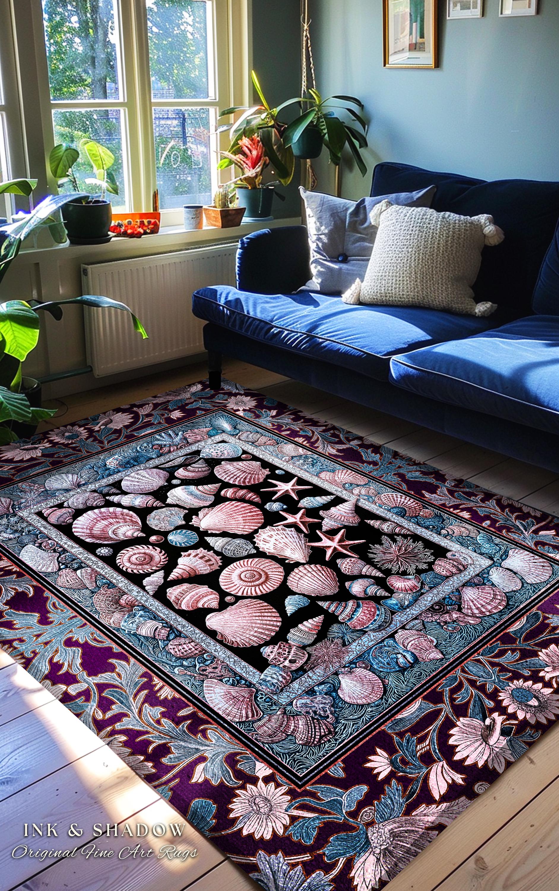 Dreamy Marine Sea Shell Area Rug | Beach-Inspired Nautical Bedroom Coastal Art Fairycore Bedroom Ocean Fantasy Decor Pastel Starfish Accent