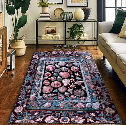 Dreamy Marine Sea Shell Area Rug | Beach-Inspired Nautical Bedroom Coastal Art Fairycore Bedroom Ocean Fantasy Decor Pastel Starfish Accent