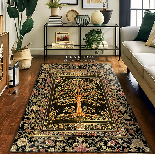 Baroque Forest Whimsical Accent Rug | Ornate Botanical Design Gothic Cottagecore Decor Romantic Fairycore Vintage Floral Bedroom Carpet |
