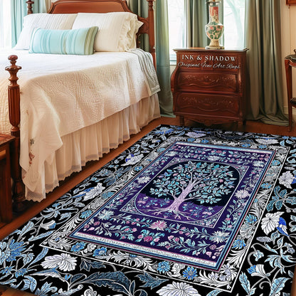 Icy Blue Pastel Gothic Tree Area Rug | Dark Academia Home Accent Romantic Botanical Vintage Floral Maximalist Cottagecore Decor Style Gothic