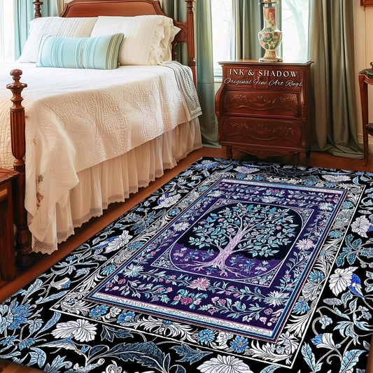 Icy Blue Pastel Gothic Tree Area Rug | Dark Academia Home Accent Romantic Botanical Vintage Floral Maximalist Cottagecore Decor Style Gothic