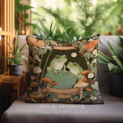 Frog Lover Decor Pillow Custom | Woodland Wedding Personalized Woven Throw Pillow Vintage Frog & Toad Pillow Goblincore Custom Anniversary |