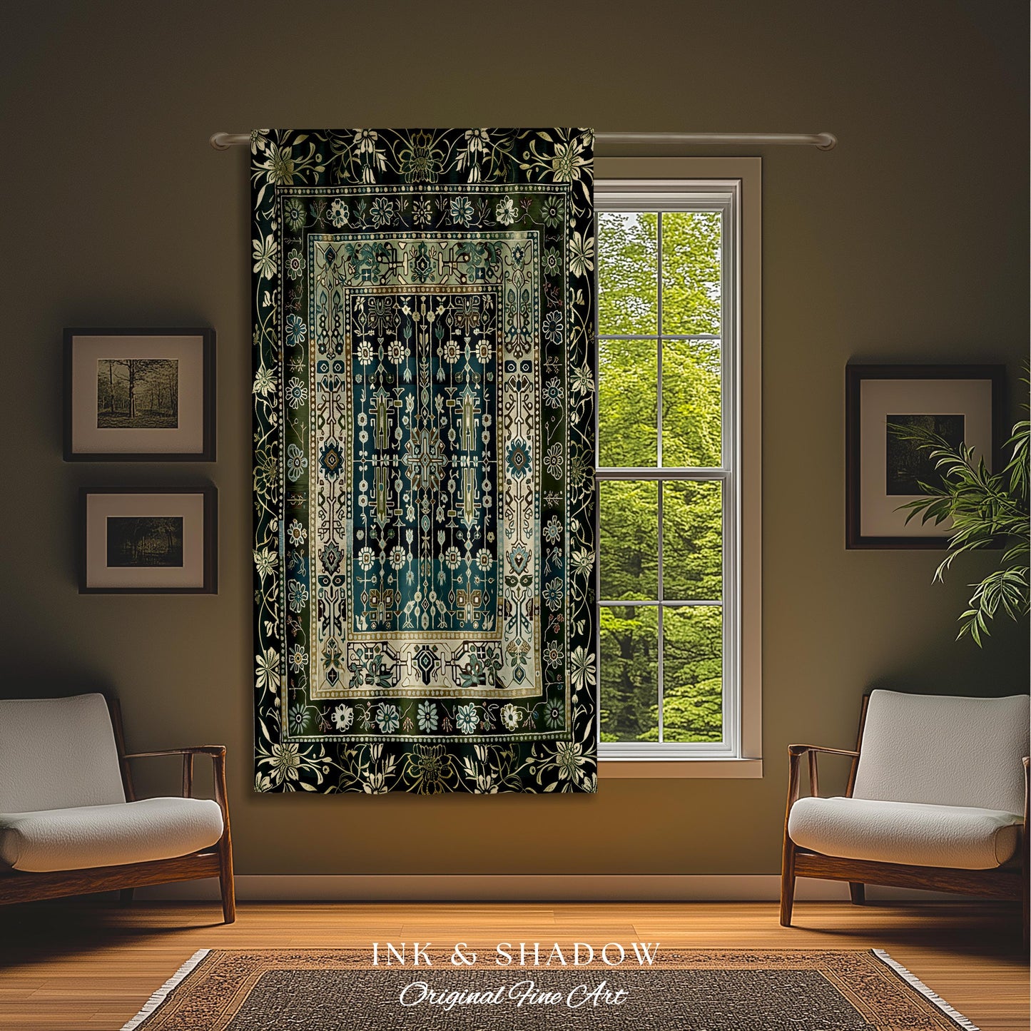 Sage Green Boho Curtains | Aesthetic Living Room Pastel Blue Home Decor Rustic Housewarming Gift Cottagecore Forest Green Bedroom Panel |