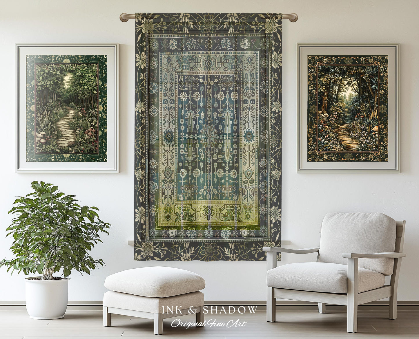 Sage Green Boho Curtains | Aesthetic Living Room Pastel Blue Home Decor Rustic Housewarming Gift Cottagecore Forest Green Bedroom Panel |