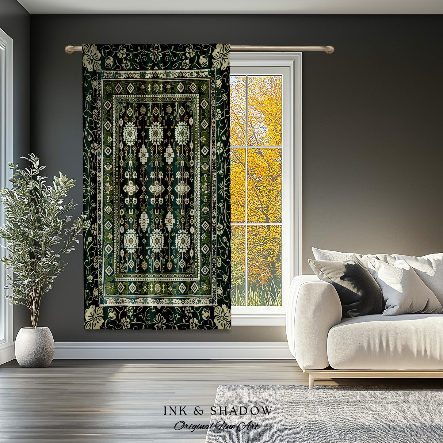 Forest Green Curtains Boho Decor Rustic Aesthetic Living Room Sage Green Home Decor | Housewarming Gift Cottagecore Bedroom Window Panels |