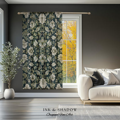 Regal Ornate Floral Aesthetic Curtains | Emerald Green Vintage Royal Drapes Rustic Home Decor Forestcore Housewarming Gift Bedroom Panel |