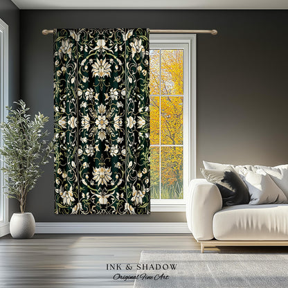 Renaissance Revival Forest Green Curtains | Gothic Art Nouveau Aesthetic Living Room Decor Cottagecore Ornate Maximalist Bedroom Drapes |