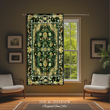 Ornate Emerald Green Curtains | Bohemian Style Cottagecore Drapes Hippie Aesthetic Forest Green Detail Vibrant Color Bedroom Decor Retro |