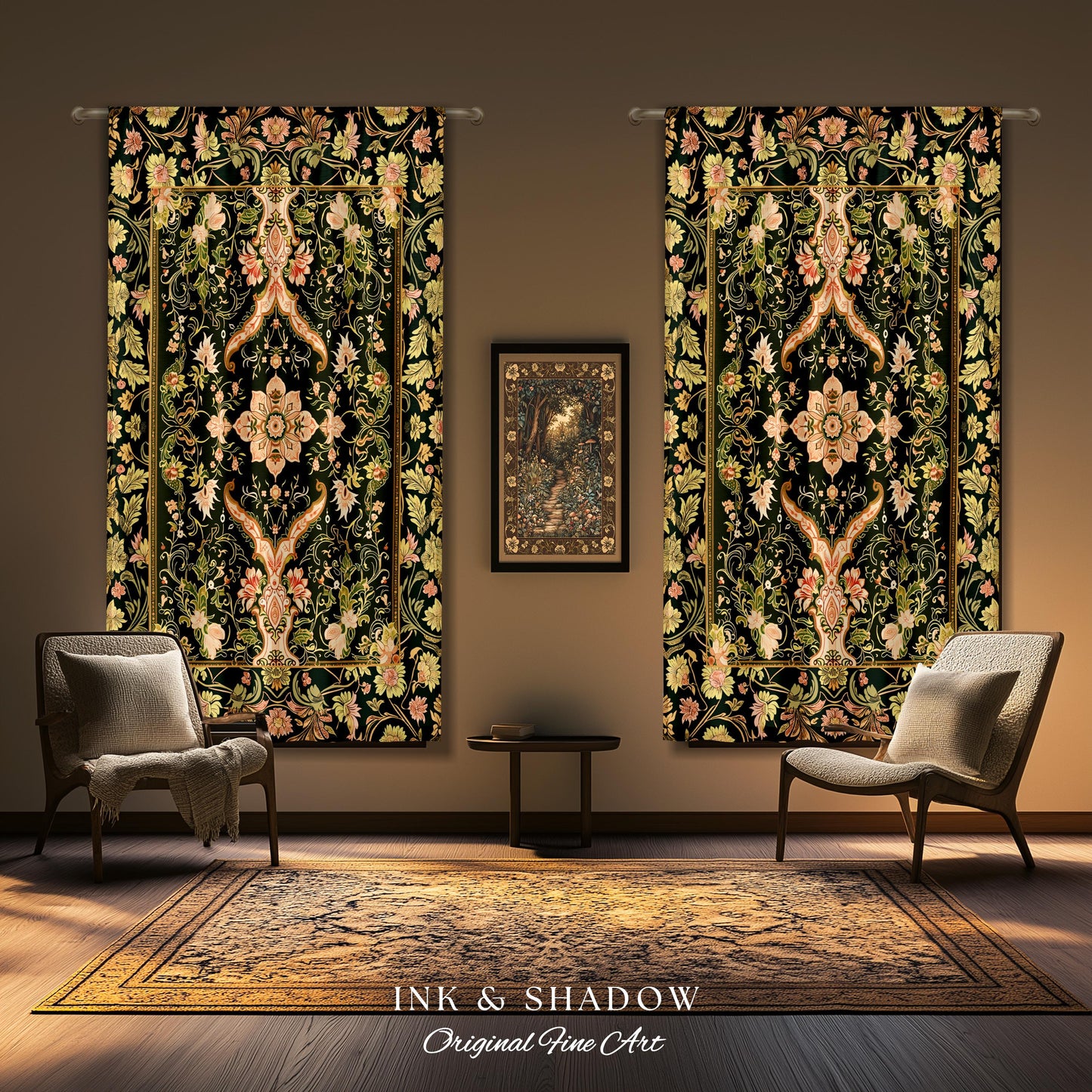 Baroque Elegance Ornate Curtains | Whimsical Bohemian Drapes Classical Ornamental Style Victorian Floral Elegance Art Deco Bedroom Boho |