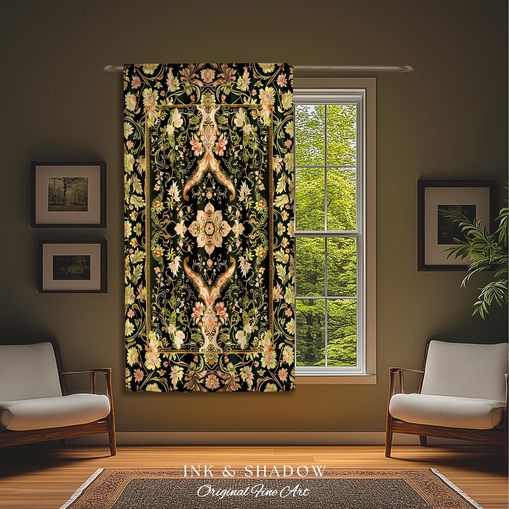 Baroque Elegance Ornate Curtains | Whimsical Bohemian Drapes Classical Ornamental Style Victorian Floral Elegance Art Deco Bedroom Boho |