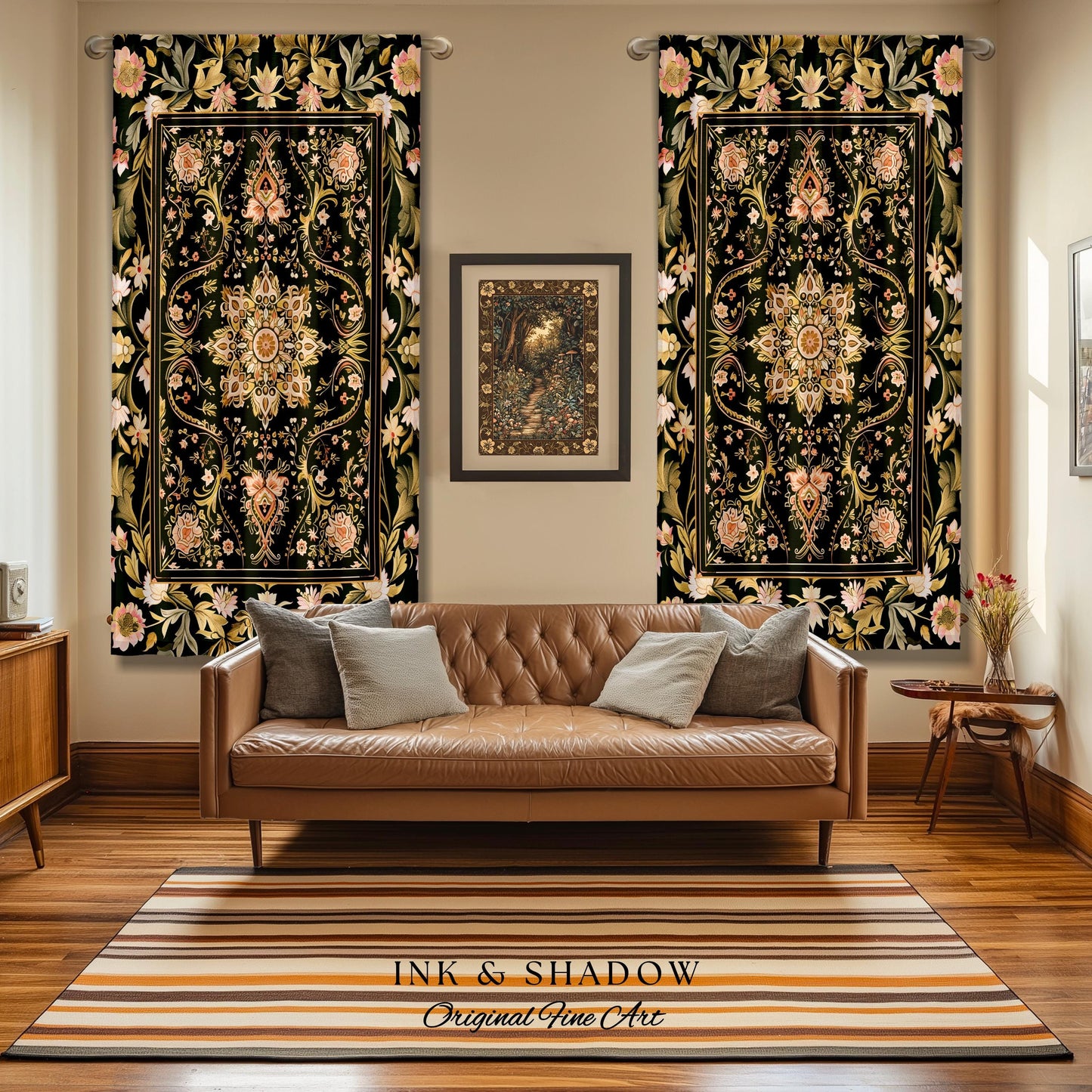 Pastel Botanicals Elegant Curtains | Bohemian Ornate Cottagecore Baroque Home Drapes Whimsical Bohemian Classic Floral Elegance Art Deco |