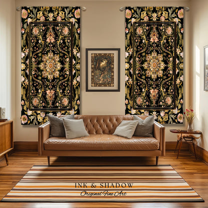 Pastel Botanicals Elegant Curtains | Bohemian Ornate Cottagecore Baroque Home Drapes Whimsical Bohemian Classic Floral Elegance Art Deco |