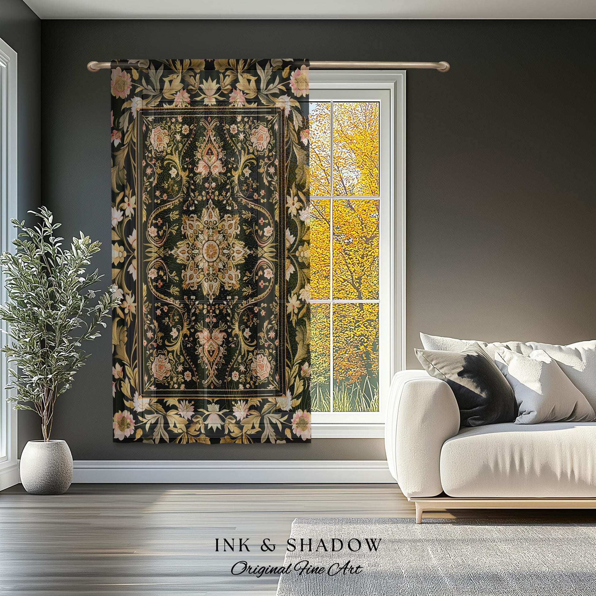 Pastel Botanicals Elegant Curtains | Bohemian Ornate Cottagecore Baroque Home Drapes Whimsical Bohemian Classic Floral Elegance Art Deco |